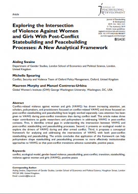 Article cover: Exploring the Intersection of Violence Against Women and Girls With Post-Conflict Statebuilding and Peacebuilding Processes: A New Analytical Framework