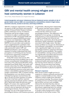 GBV and mental health among refugee and host community women in Lebanon
