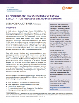 Brief Cover Page: Empowered Aid: Reducing Risks of Sexual Exploitation and Abuse in Aid Distribution Lebanon Policy Brief
