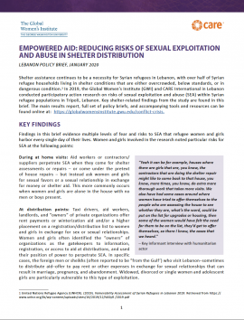 Brief Cover Page: Empowered Aid Lebanon sector brief: SEA in relation to Shelter Assistance