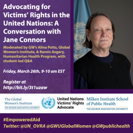 Advocating for Victims' Rights in the United Nations: A Conversation with Jane Connors event poster