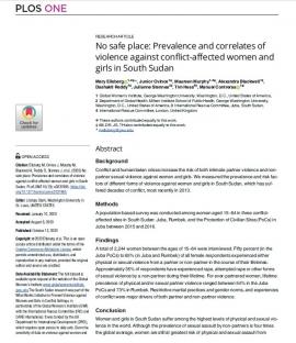 Article Cover page: No Safe Place: Prevalence and correlates of violence against conflict-affected women and girls in South Sudan