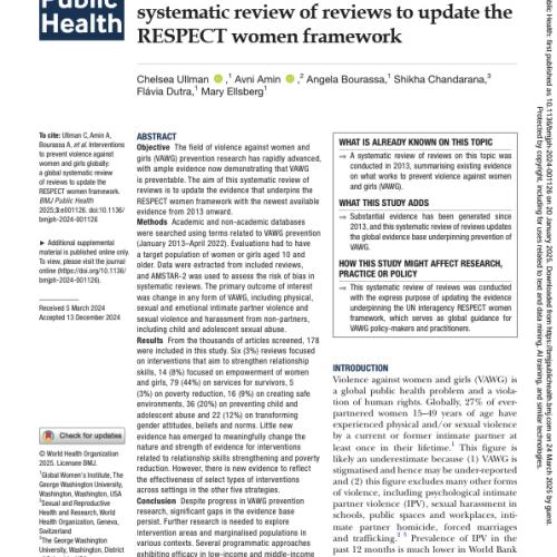 A screenshot of the first page of an article published by Dr. Chelsea Ullman et al., 2025, in BMJ Public Health
